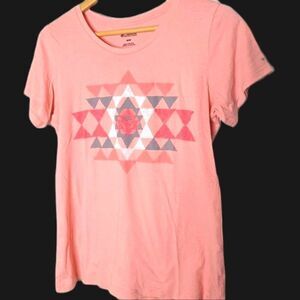 Columbia Peach Cotton Grey Pink White Graphic Short Sleeve T-shirt size M